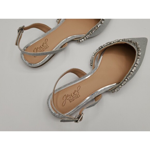 Jewel Badgley Mischka Womens Camden Slingback Evening Flats Silver Glitter, 7.5 - Picture 3 of 12